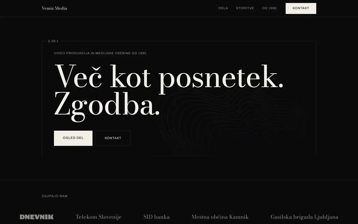 Naslovnica spletne strani Vemiz Media